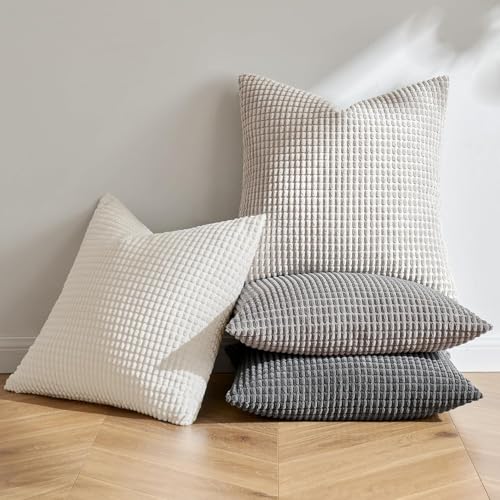MIULEE Graue Serie Dekorative Kordsamt Kissenbezug 60x60 4er Set Sofakissen – Ansicht 5