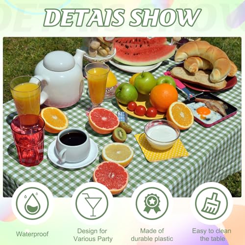 Image of 12Pack Sage Green Plastic Checkered Tablecloth, Premium Decorative Disposable Sage Green Gingham Plaid Table Cloths for Parties, Rectangle Party Table Cover for Picnic Birthday Wedding, 54x108 Inch