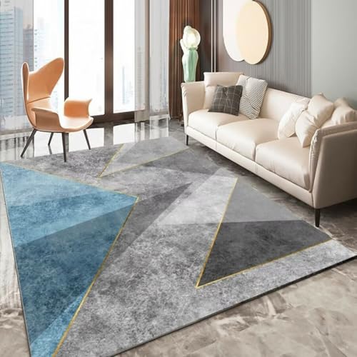 ROSURUG Jarapas Suelo Azul Alfombras Juveniles 90X200CM Patrón geométrico Triangular Estilo Moderno Antideslizante