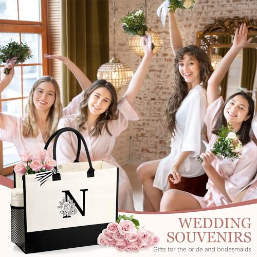 Image of Personalized Name Tote Bag for Women, Birthday Best Friend Bridesmaid Gifts for Women Canvas Initial Tote Bags