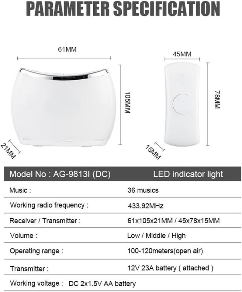 HBJWOV Home Doorbell Digital Musical Doorbell 1 Trailer 1 Pager 36 Ringer Music