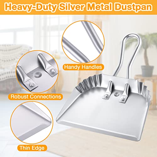 mumufy 4 pack 12 inch heavy duty metal dustpan large wide dust pans for household handheld wide scooper and debris cleaning tool ideal for home and commercial use silver