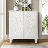   MAISON-ARTS-White-Accent-Cabinet-with-2-Doors-Farmhouse-Distressed-Storage-Cabinet-wSolid-Wood-Legs-for-Living-Room-Entryway-Kitchen-Sideboard-Buffet-Cabinet-Feather-Pattern