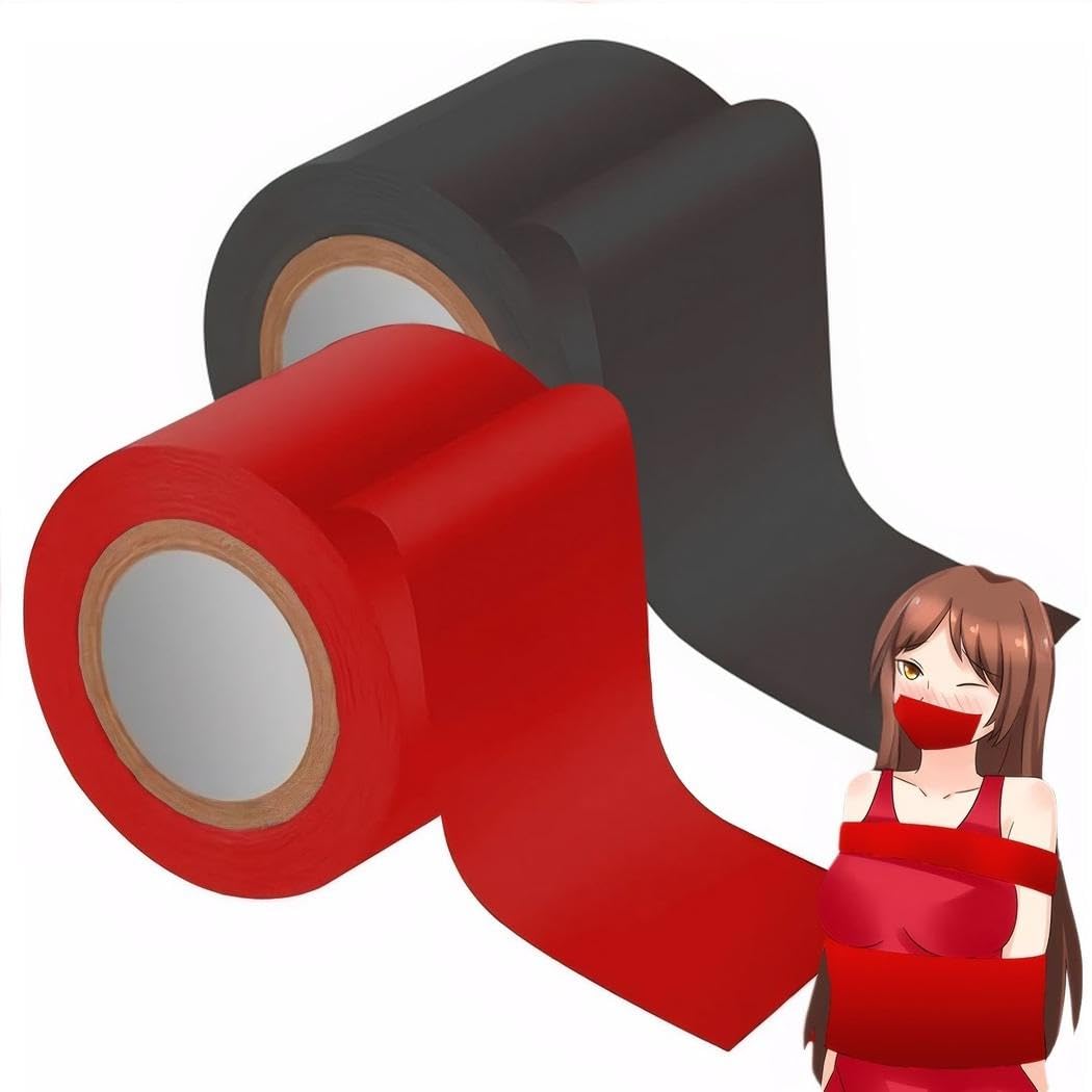 Ninonly ボンテージテープ 拘束テープ SMグッズ SM セット SMテープ 静電気 非粘着性 長さ16M 男女兼用 2点セット(ブラック＆レッド)