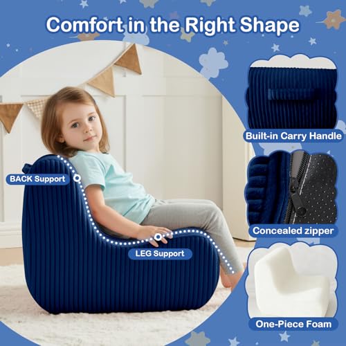 Image of DAICO Kids Bean Bag Chair, Ultra-Soft Toddler Bean Bag Sofa with Handle, Small Toddler Chairs Comfy Reading Lounger Couch with Foam for Playroom or Bedroom - Birthday Gift for Boys and Girls Navy Blue