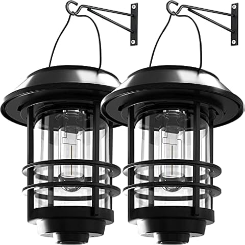 FLOWood Solar Gartenleuchten, 2 Stk Hängende Gartenlaterne, IP65 Wasserdichte Solarlaterne für Außen, Glas Edelstahl Metall Aussenwandleuchte Dekorative Solarlampe Cover