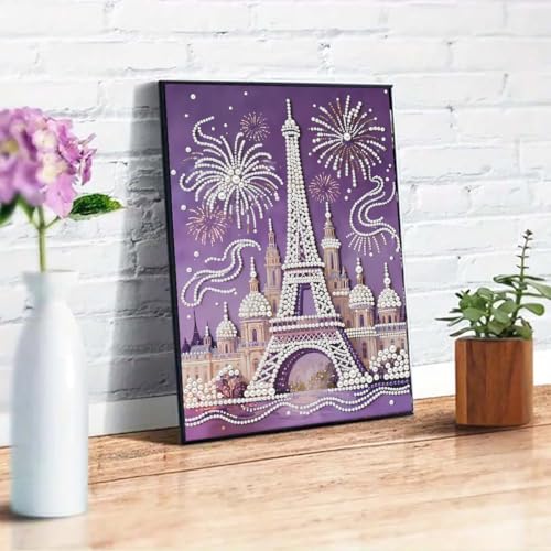 GEMFAMILY Diamond Art Painting Special Shaped Kits for Adults, Eiffel Tower Pearl Diamond Painting Kits for Adults Beginner,DIY 3D Pearl Diamond Dots Gem Art Craft for Home Decor 12 x 16 inch