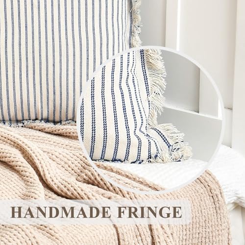 Image of ZWJD Throw Pillow Covers 22x22 Set of 2 Striped Pillow Covers with Fringe Chic Cotton Decorative Pillows Square Cushion Covers for Sofa Couch Bed Living Room Farmhouse Decor, (Yellow)