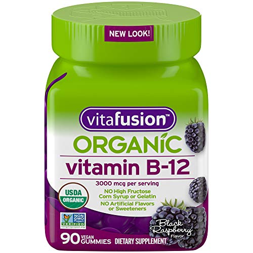 Vitafusion Organic B12 Gummy Vitamin, 90 Count - Non-GMO, Gluten-Free, No Gelatin, No HFCS