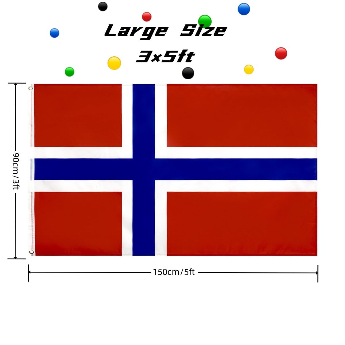 3x5 Ft (90 X 150cm) Norwegian Flag Large Flag of Norway with 2 Brass Grommets Norwegian National Flags Party Festival Procession Celebration Sport Activities Garden Home Indoor Outdoor Decoration - Image 2