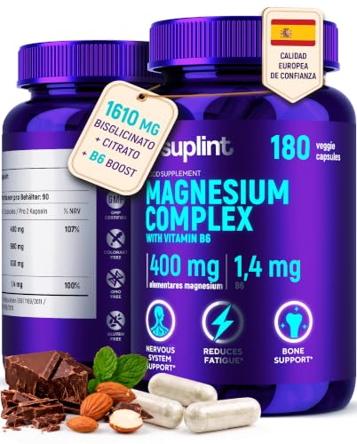Magnesio Bisglicinato + Citrato de Magnesio – 400 mg con B6 – 180 Cápsulas