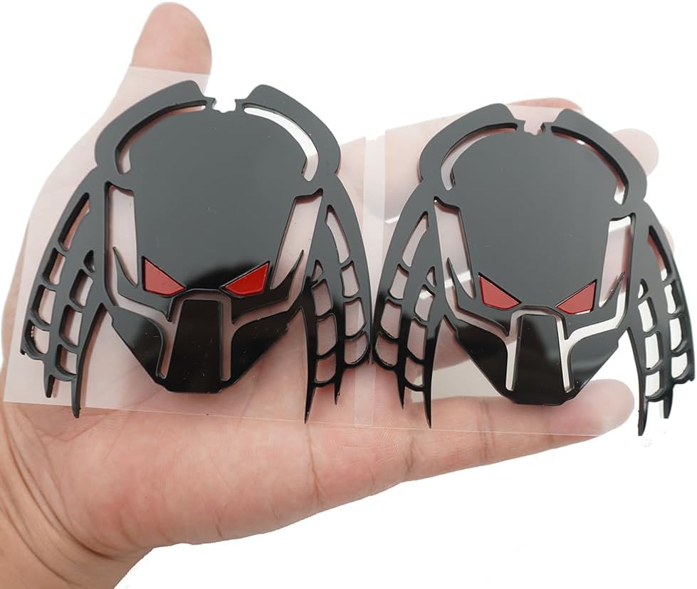 Pair Set Predator Emblem 3D Fender Angry Agressive Red Eye Badges Custom Replacement for Universal Car Vehicle, Truck, Motorcycle Door Window Decoration (Black Red)