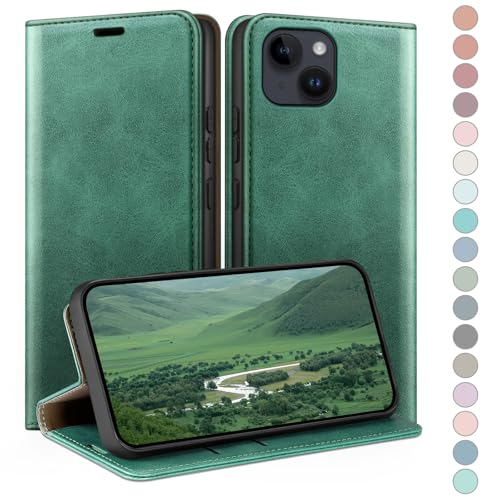 Coque iPhone 13 portefeuille vert clair, étui à rabat idéal pour vos sorties