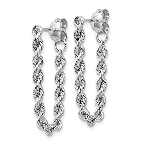 Real 14kt White Gold Rope Chain Dangle Post Earring2