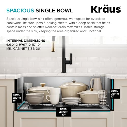 KRAUS Stainless Steel 32 in 16 Gauge Undermount Kitchen Sink KHU100-32 | 16-gauge TRU16 steel construction, rounded corners for easy cleaning, channel grooves for draining, NoiseDefend pads - image 8
