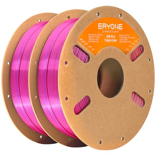 Image of ERYONE Silk Tri Color PLA Filament 3D Printer 1.75mm + /- 0.03mm, Multicolor Filament Tricolor PLA Bundle 2KG Cardboard Spool, Red Yellow Blue