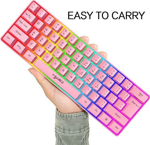 Image of HXSJ V700 Wired Gaming Keyboard RGB Streamer 61-key Gaming Keyboard for Game /Office Black (Pink)