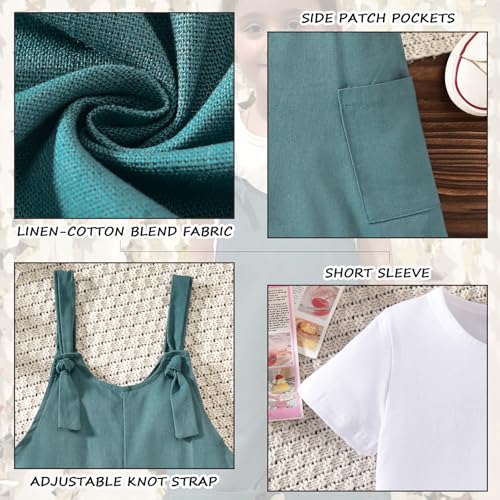 Image of HINTINA Toddler Girl Overall Shorts Set Adjustable Loose Jumpsuit Short Sleeve T-shirt Vacation Summer Outfits with Pockets