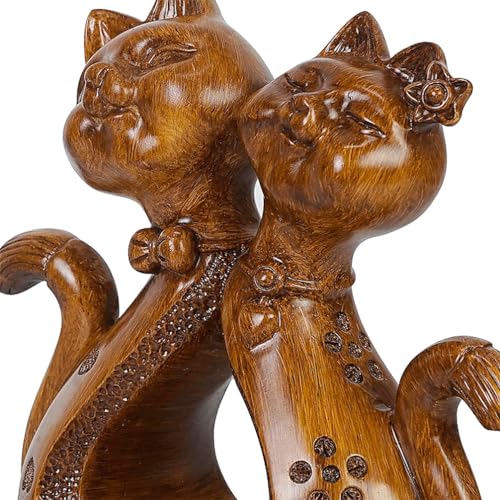 Escultura pareja de gatos de resina y madera 5 aniversario miniatura 5