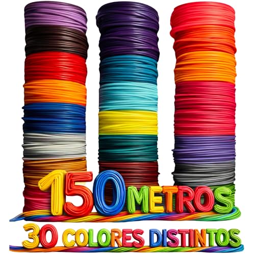 CAELLUMA Filamento PLA 1,75 mm para Bolígrafo 3D y para Impresora 3D · Biodegradable y No Tóxico · Compatible Universal · Seguro para Niños · Alta Resistencia (30 Colores x 5 Metros · 150 Metros)