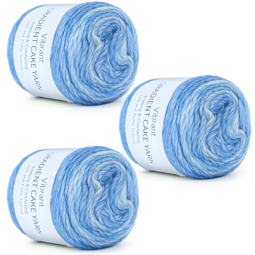 Image of Aeelike Cake Yarn for Crocheting, 3 Skeins Gradient Yarn 100g (3.52 oz) 245m (267 Yards) # 3 Light Weight, Soft Ombre Yarns Fairyland Yarns Rainbow for Making Colorful Crafts, Fantasy Blue Gradient