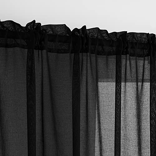 Image of Sheer Curtains 108 inch Length 2 Panels Set, Semi Sheer Privacy Curtain Drapes, Black Rod Pocket Window Treatments Voile Curtains for Windows Living Room Bedroom Sunroom French Doors, 52 inchW x 108 inchL