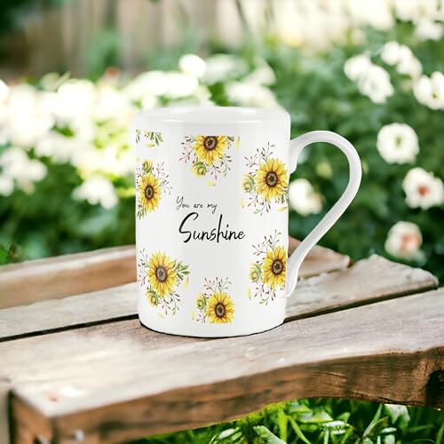 You are My Sunshine - Anniversary Romantic Mug Sunflowers - Bone China Style White Mug Coffee Tea Present Love Gift - Image 3