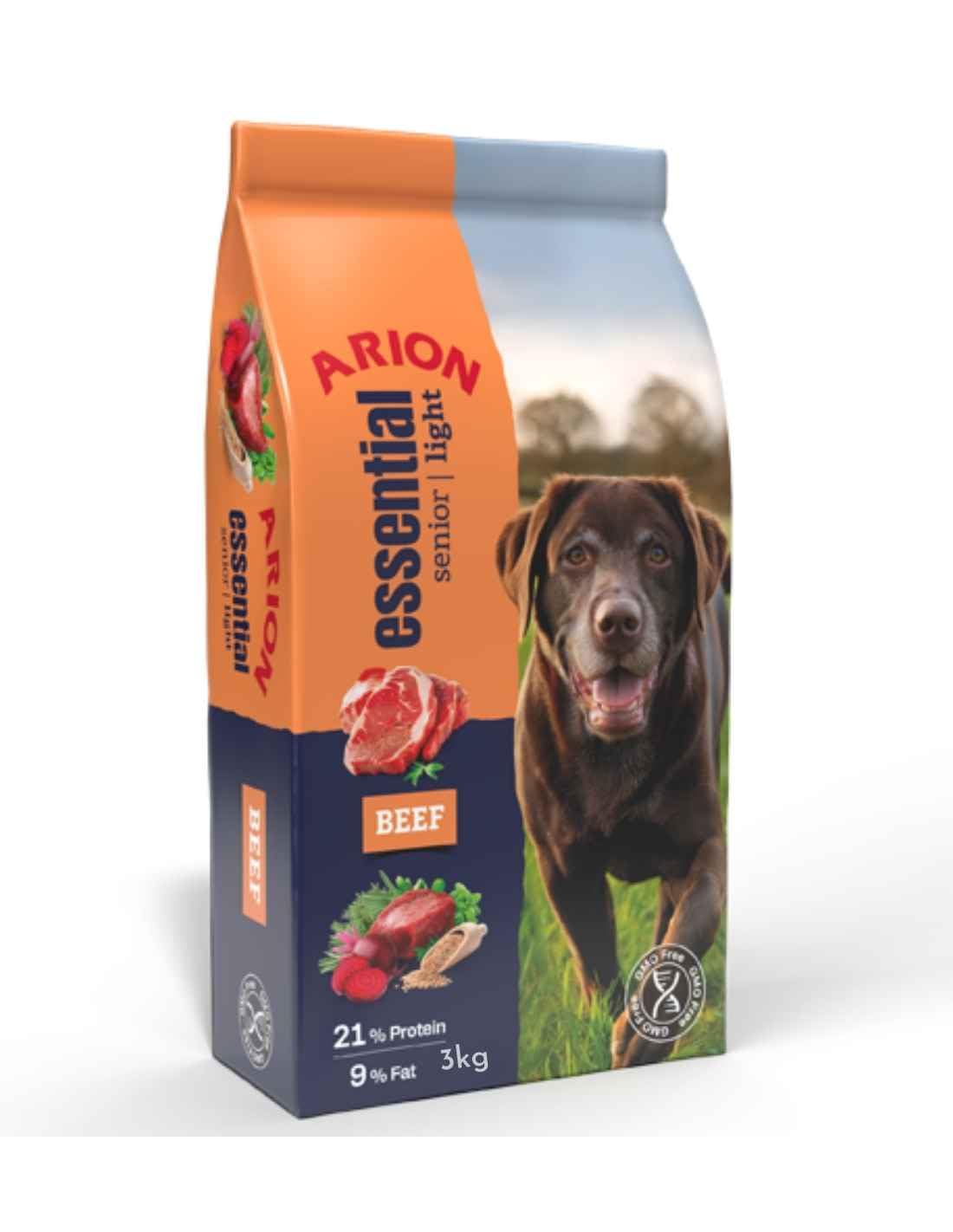 Arion Essential Senior Light Alimento para Perros Mayores y Esterilizados, Carne de Vaca, 21% Proteína, 9% Grasa, 15 kg