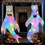 2 Pezzi Decorazione Halloween, Fantasma Manica a Vento con Luci LED, Ghost Windsock per Es...