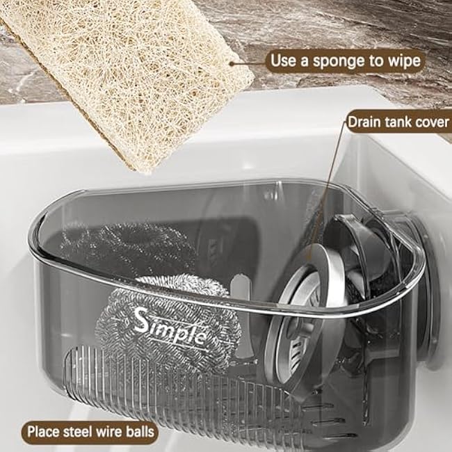 2PCS Kitchen Sink Organizer Rack with Suction Cup, Sink Sponge Holder & Corner Drain Box Sink Caddy for Brushes and Rags