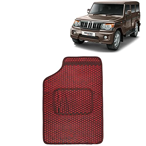Image of Kingsway Dotted Design Car Floor Foot Mats Universal Fit for Mahindra Bolero, Model Year : 2020 Onwards, Water and Dustproof, Color Red, Set of 5 Pieces
