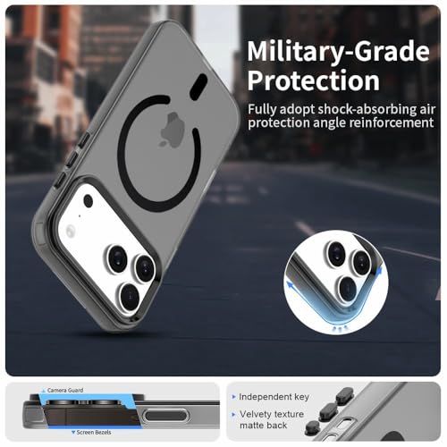 Image of Elzzi Translucent Matte Back Cover for iPhone 17 Pro Max Case, Shockproof Anti-Fingerprint Phone Cover with Magnetic Wireless Charging, MagSafe Compatible Protective Case for Men & Women (Black)