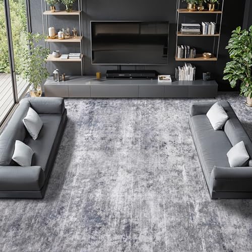 Washable Rug 9x12 Area Rugs for Living Room - Stain Resistant Non-Slip Backing Boho Rug for Bedroom,Durable & Ultra-Thin Vintage Large Area Rug(9x12,Gray/Blue)