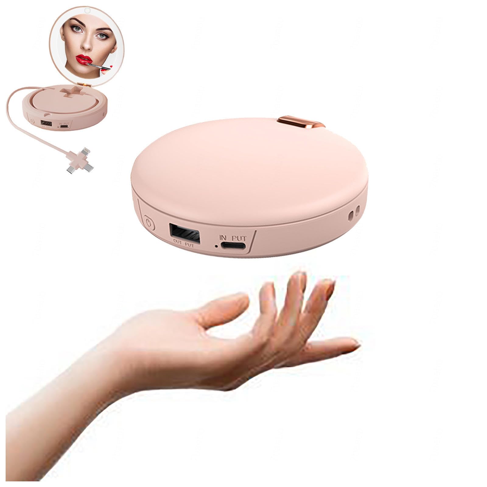 ARTSIM Electric Hand Warmers Rechargeable with Cosmetic Mirror,Power Bank 3in1, Reusable Hand Warmer 5000mAh/Type-C USB/2 Levels Temperatures Warm Gifts for Christmas,Birthday,Party,pink