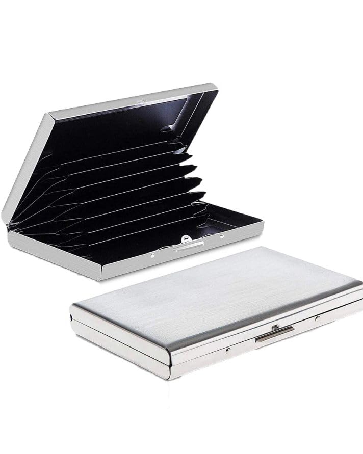 Slots Block Pattern RFID Protected Metal Credit/Debit/ATM Card Holder Case Wallet for Men & Women (Silver-9.5 x 6.5 x 1.5 cm)-image-30