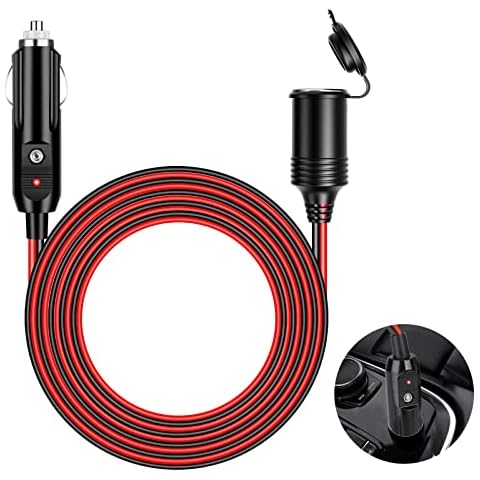 13FT/4M Car Charger Cigarette Lighter Extension Cable, DC 12V/24V 16AWG Heavy Duty Male Plug to Female Socket Extension Lead with 20A Fuse LED Lights Dustproof Cap for Portable Equipment Cover