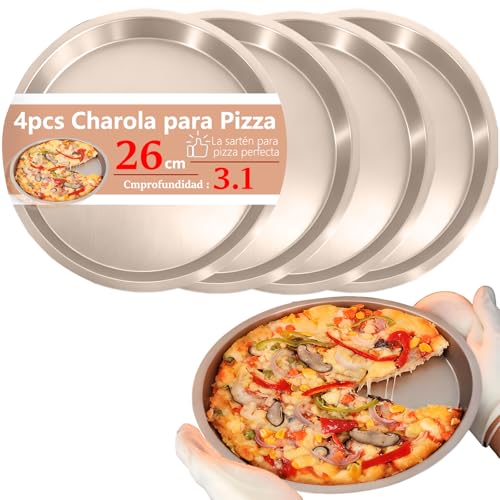 Catálogo para Comprar On-line Moldes para pizza . 43 Charolas para Hornear Pizza(10in), 4 piezas Horno para Pizza Antiadherente,Resistente a Altas Temperaturas y Facil de Limpiar, Adecuada para Cocinar en Casa - Dorado