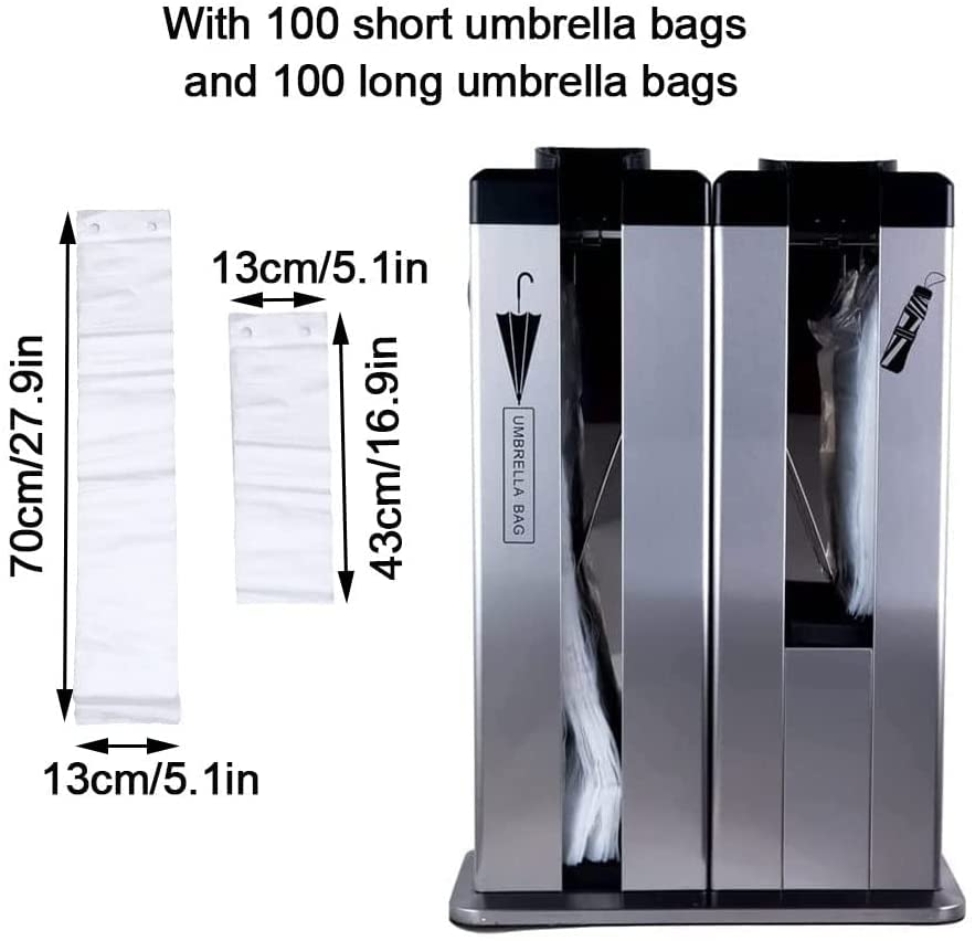 Macchina imballatrice automatica per ombrelli con ruote, supporto per dispenser in acciaio inox, include 500 sacchetti corti e 500 lunghi