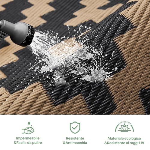 Miniatura 3 de GENIMO Alfombra Exterior Terraza,Impermeable Reversible Plástico, Alfombra Barbacoa Exterior para Jardín, Picnic, Balcón, Rombo Marrón Negro, 150 x 240 cm | Alfombra moderna reciclada resistente a los rayos UV para jardín, camping, patio, pícnic, patio trasero y balcón