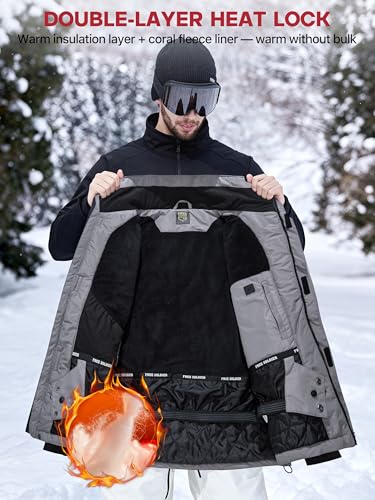 FREE SOLDIER Herren Wasserdichte skijacke Warme Verdickt Gefüttert Winterjacke mit Abnehmbarer Kapuzen vollständig abgedichteten Nähten