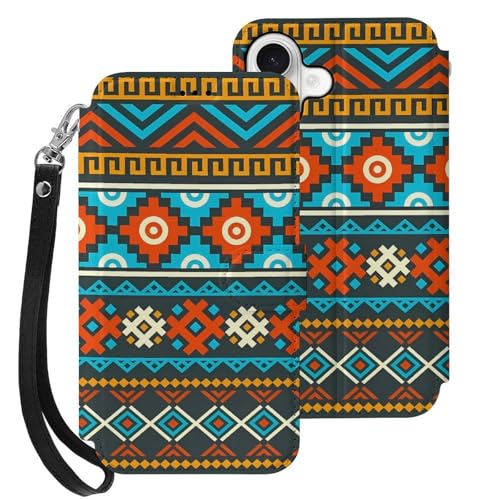 iphone 17用 ケース アステカ エスニックスタイル 幾何学模様 手帳型 と互換性のある カード収納 いphone17用 カバー 手帳型 Puレザー 横置きスタンド機能 折りたたみ スマホケース スタンド付き アイフォン 17用 ケース 内蔵マグネッ