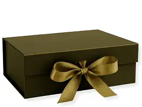Caixa Para Presente Reforçada Rígida de Papel com Imã e Laço Cetim Embalagem PegPack (Dourado Escuro, 33x25x12cm)
