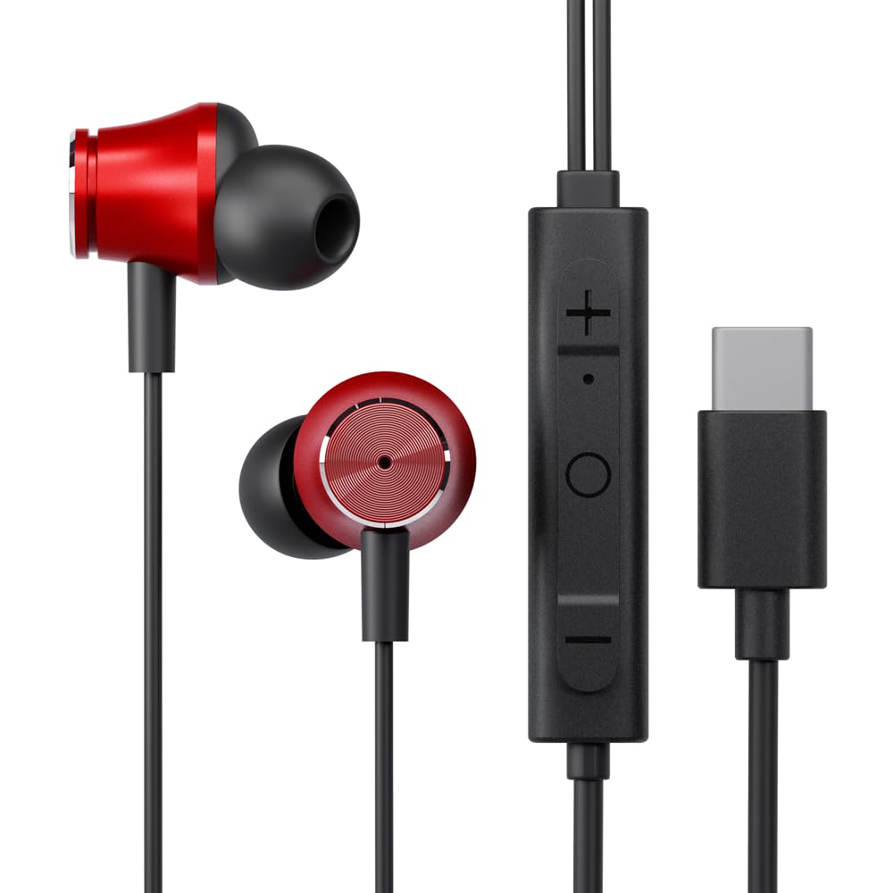 アクティブノイズキャンセリング搭載 USB Type-Cコネクタ ステレオイヤホン レッド PG-SECE5RD3 Premium Style