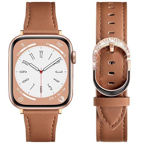 DaQin Leather Band Compatible with Apple Watch Bands for Women 40mm 38mm 41mm 42mm, Premium Top Grain Genuine Leather Strap Ajustable Wristband for iWatch Band Series 11 10 9 8 7 6 5 4 3 2 1 SE, Brown