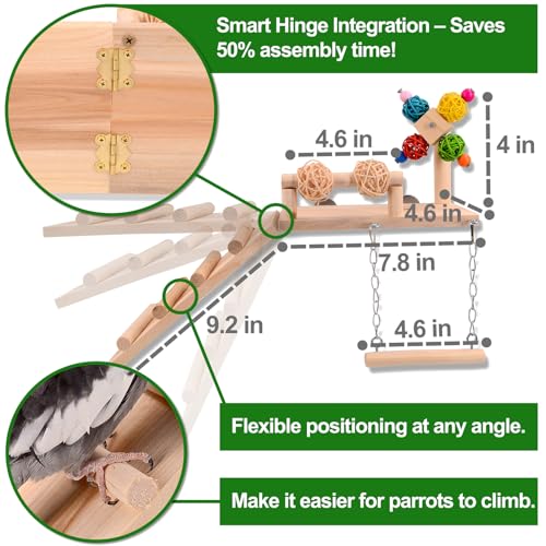 Image of Bird Perch for Cage, Bird Parakeet Cage Accessories, 4 in 1 Bird Swing Platform Chewing Toys, Made of Wood