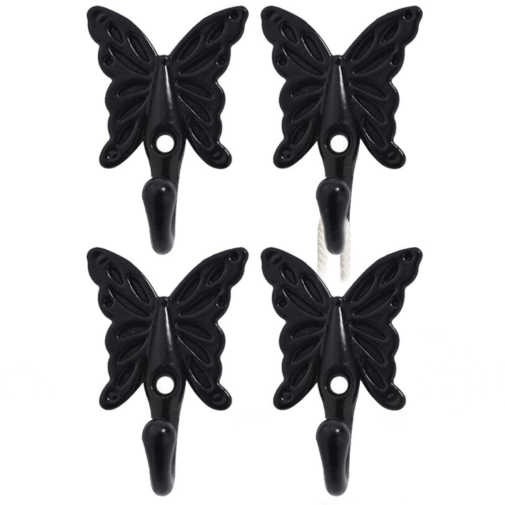 Danlai Black 4Pcs Wall Mounted Hook Butterfly Alloy Robe Hook Wall Hook Hanger Vintage Metal Coat Hangers For Home