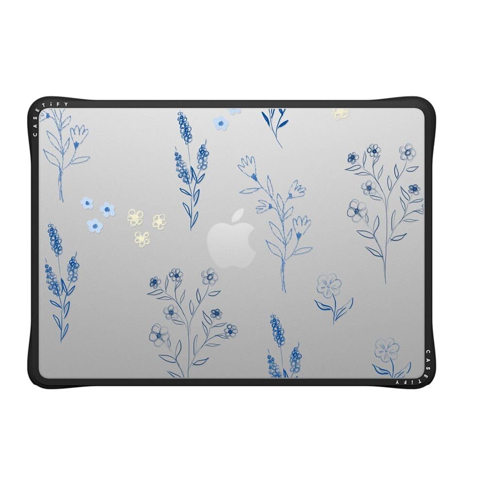 CASETiFY Impact MacBook Air (M2-M4) Case [Cushioned Impact  Corners/Scratch-Resistant/Anti-Slip Grip] Small Blue Flowers Clear Black