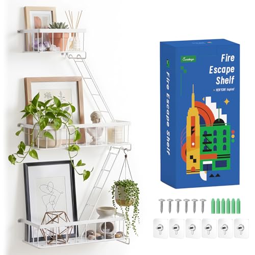 SweetSage Fire Escape Wall Shelf White - Modern New York City Wall Decorative Display Ladder Floating Shelves for Bedroom Home Decor Action Figure Display (2.5-Tier)