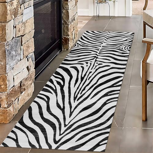 SMXVRC Imprimé ZèBre Grand Tapis de Salon, 80x300cm, Noir et Blanc Fourrure de ZèBre Moquette Chambre, Lavable LéGer Durable RéSistant à la DéColoration...