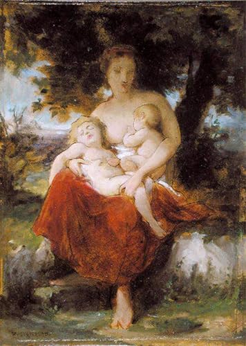 Toile Femme en robe rayée par Bouguereau pour habiller un grand mur vide de chambre